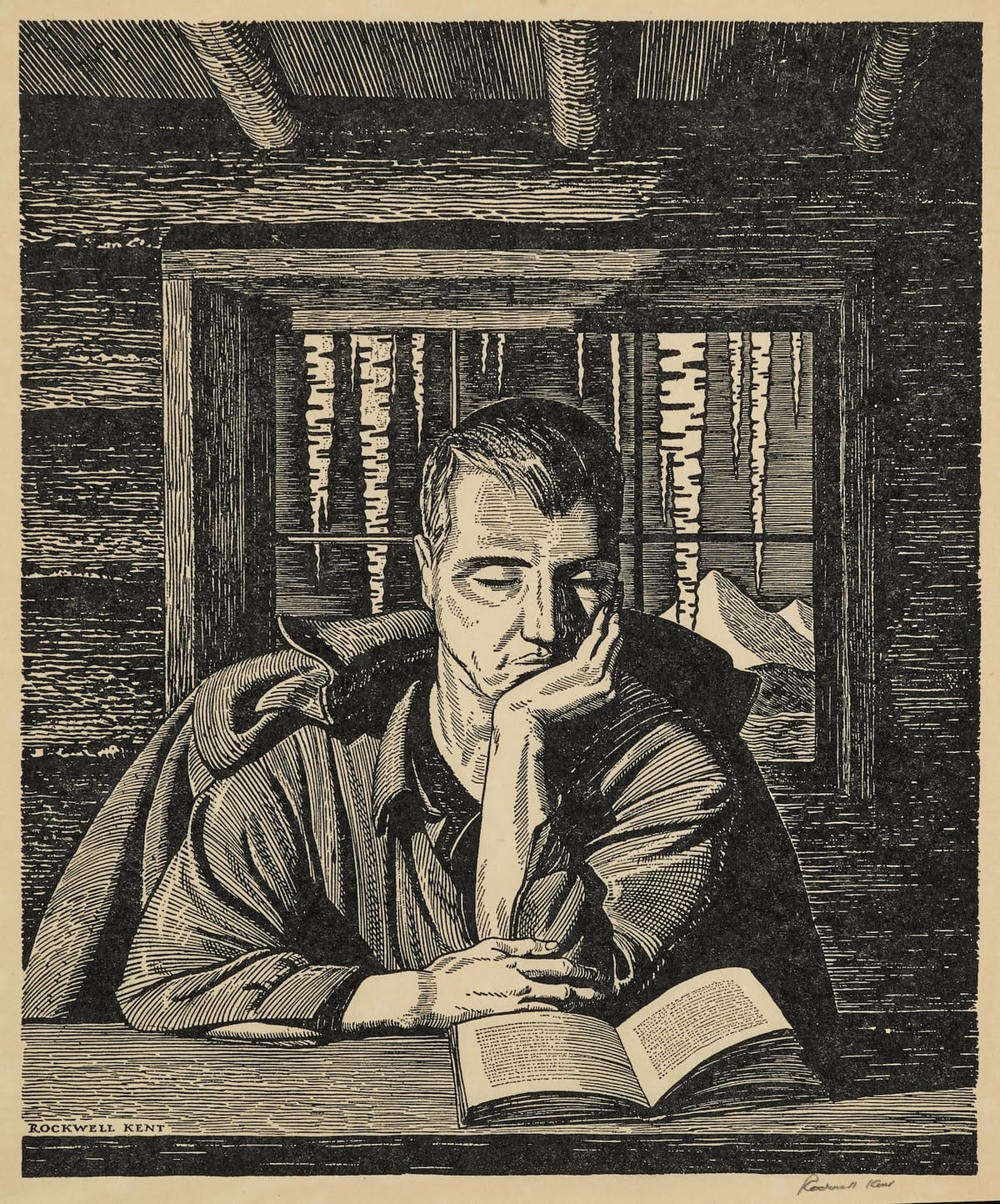 man reading in cabin - rockwell kent
